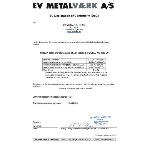 Rückschlagventil mit Metallkugel und anschluss C/T für Wasserstoff. (901021-62)